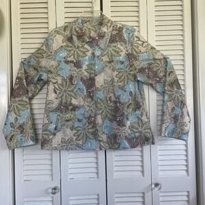 Rebecca Malone Bohemian Large Bohemian Turquoise Sage Brown Jacket Pockets EUC